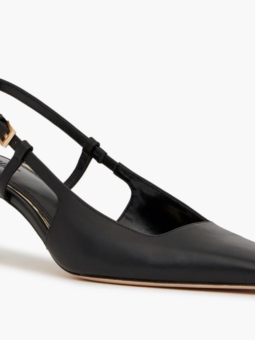 PAIGE Winnie Black Leather Pointed Toe Slingback Pump with Gold Buckle - Picture 1 of 10
